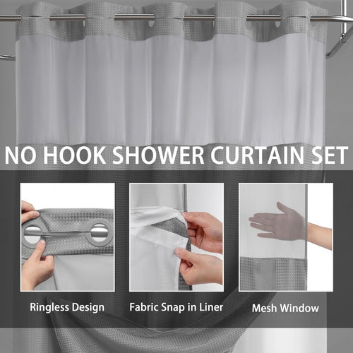 No-Hook Waffle Weave Shower Curtain