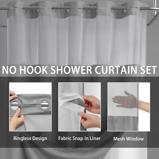 No-Hook Waffle Weave Shower Curtain