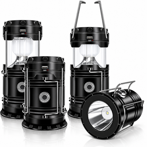 Solar Rechargeable Camping Lantern — 4-Pack