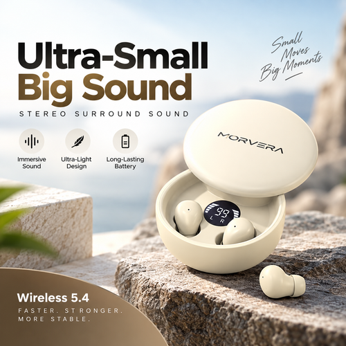 Morvera Mini Invisible Headphones Bluetooth 5.4