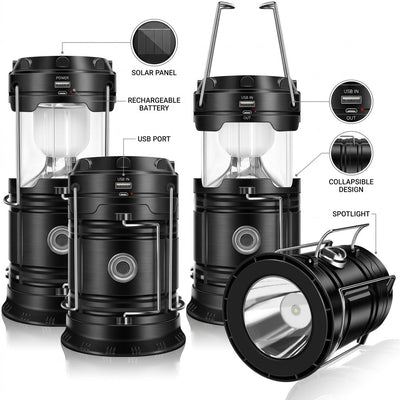 Solar Rechargeable Camping Lantern — 4-Pack