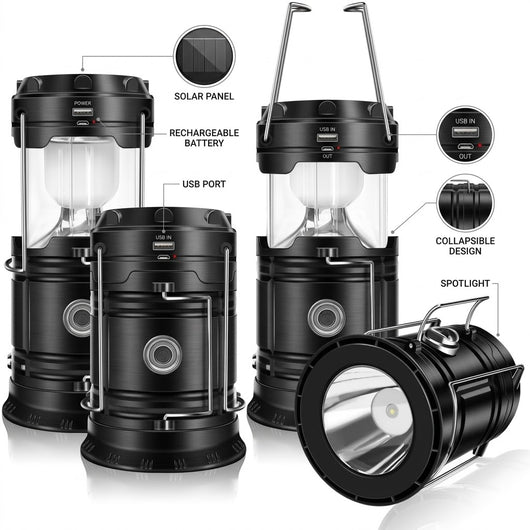 Solar Rechargeable Camping Lantern — 4-Pack